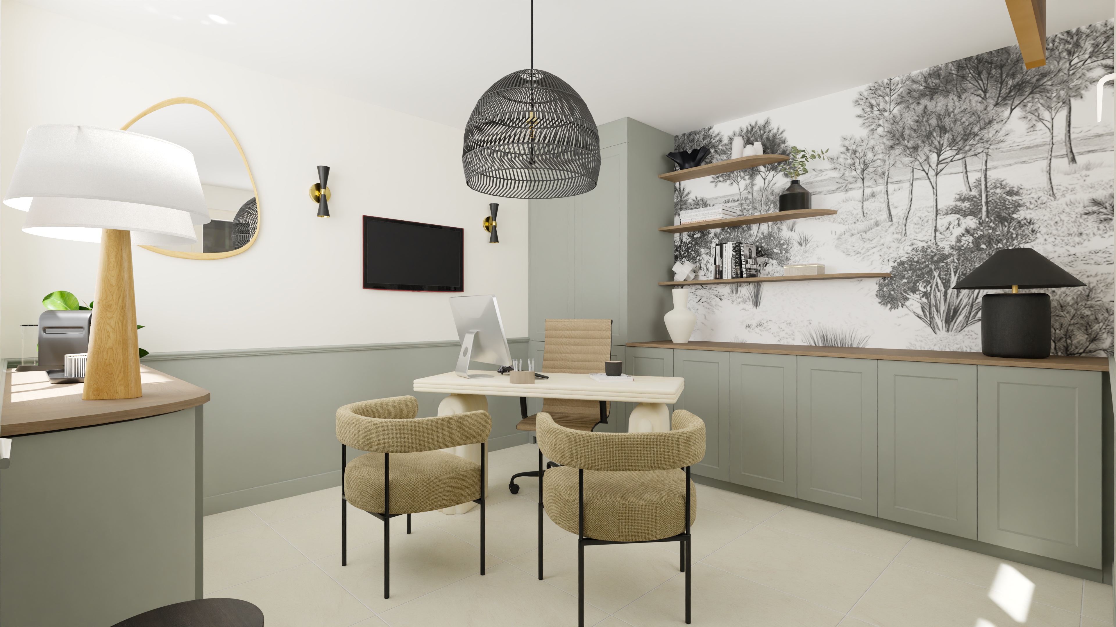 Bureau professionnel avec papier peint panoramique par Projection Déco